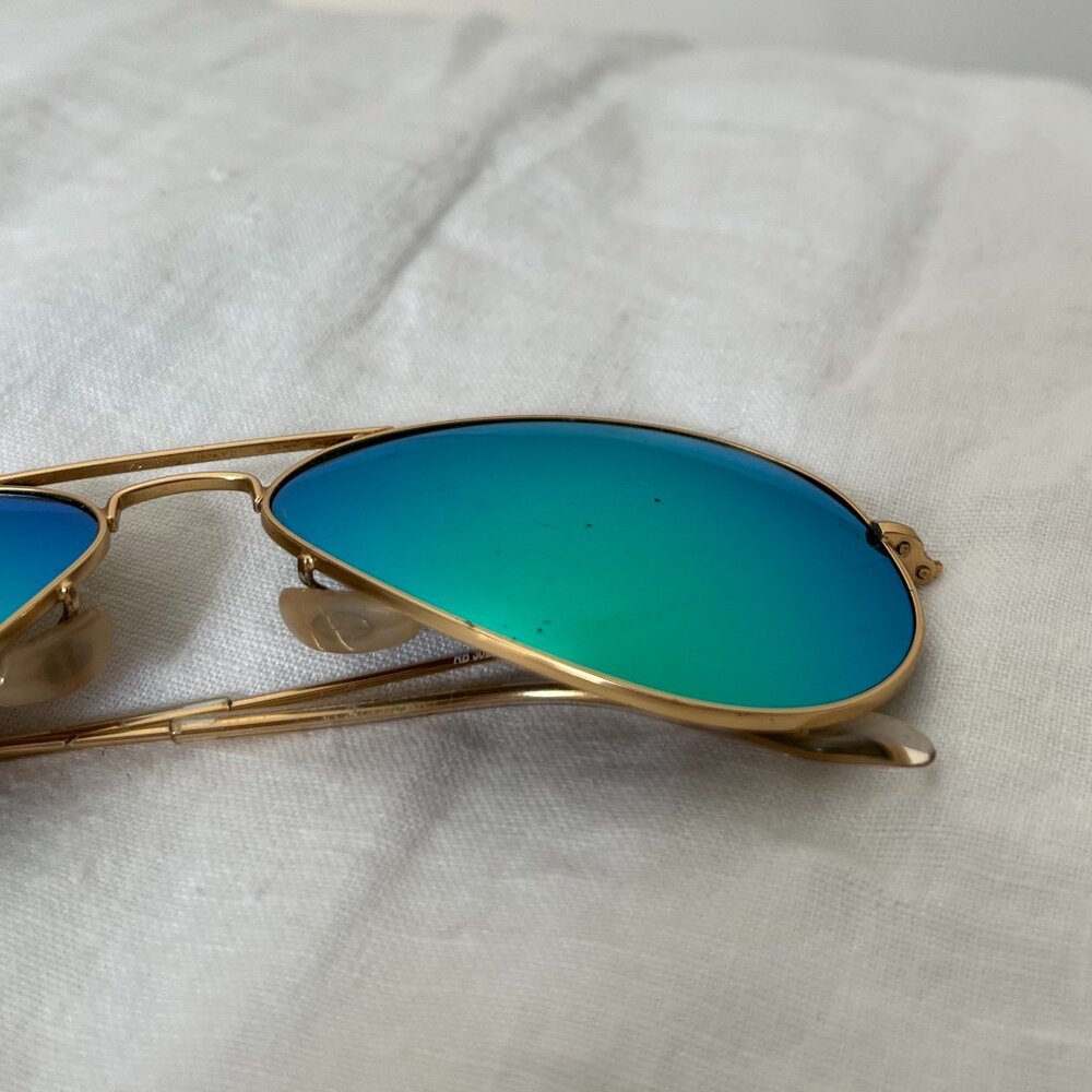 RayBan Blue Green Aviator Flash Mirror Lenses Sunglasses - Picture 2 of 7
